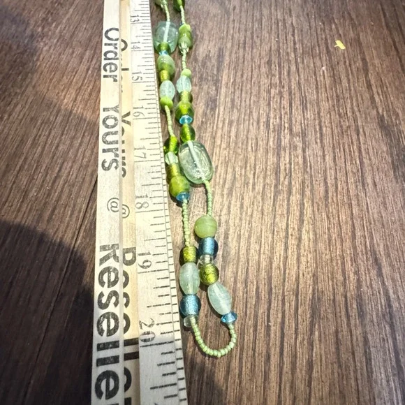 Long Art Glass Bead Strand Necklace Green Turquoise Blue Boho Mixed Media 41 In - Picture 4 of 8